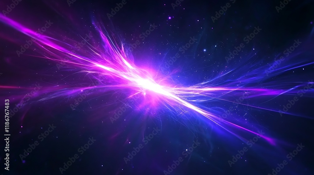 Poster an intricate array of swirling lines and particle effects in a cosmic scene with vibrant colors and 