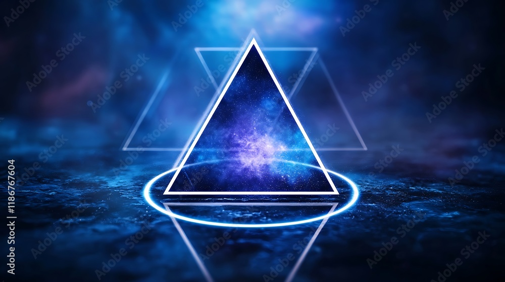 Poster an intricate cosmic pattern of interwoven triangles and mystical elements creating a stunning visual