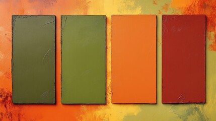 Four textured rectangles in autumnal colors on an abstract background.