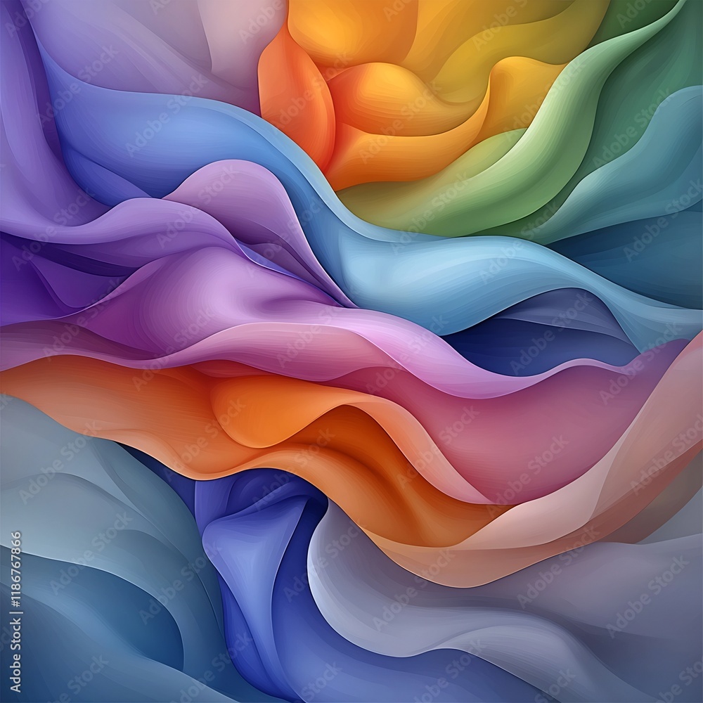 Poster mesmerizing abstract surreal digital art with iridescent undulating shapes in a captivating dynamic 