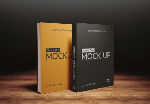 Hardcover Books On Wooden Floor Mockup