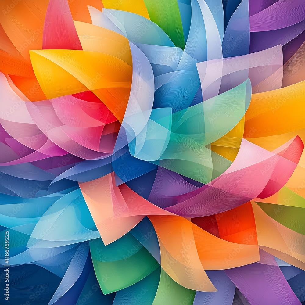 Poster captivating abstract digital artwork featuring a vibrant shimmering arrangement of prismatic shapes 