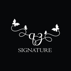 QZ Handwritten initial letter, QZ simple signature vector logo with butterfly shape variation, beauty, photography letter logo design. Q Z