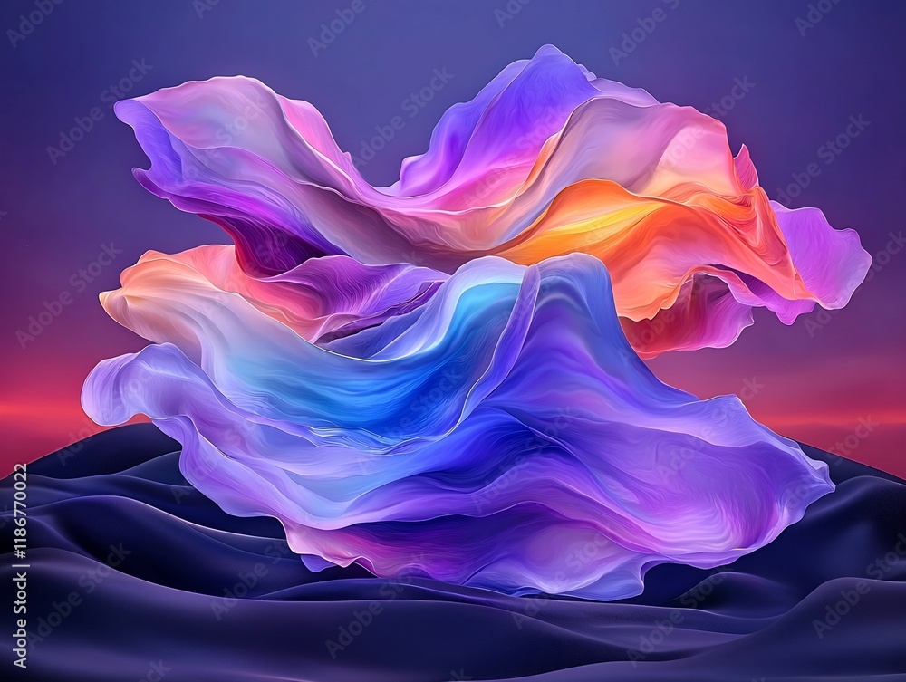 Poster captivating abstract with vibrant fluid iridescent shapes in a hypnotizing luminous composition digi