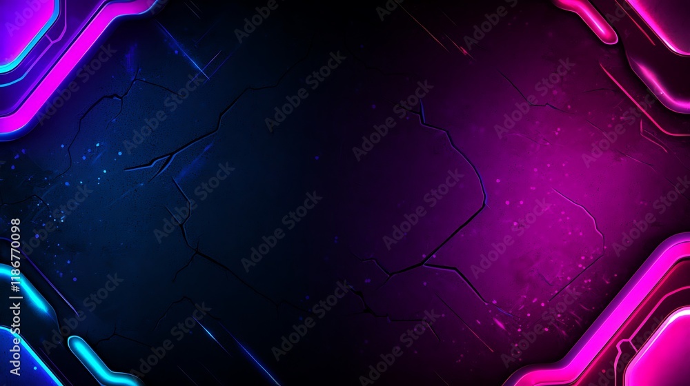 Poster intricate close-up of digital circuit patterns featuring vibrant neon colors on a dark background fo