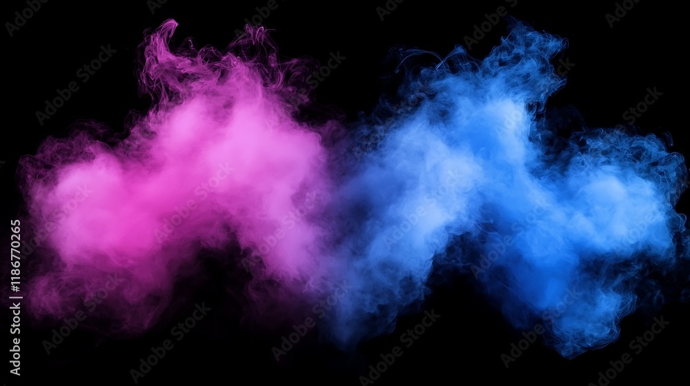 Poster colorful clouds of smoke intertwining with a vibrant glow creating a mystical atmosphere against a d