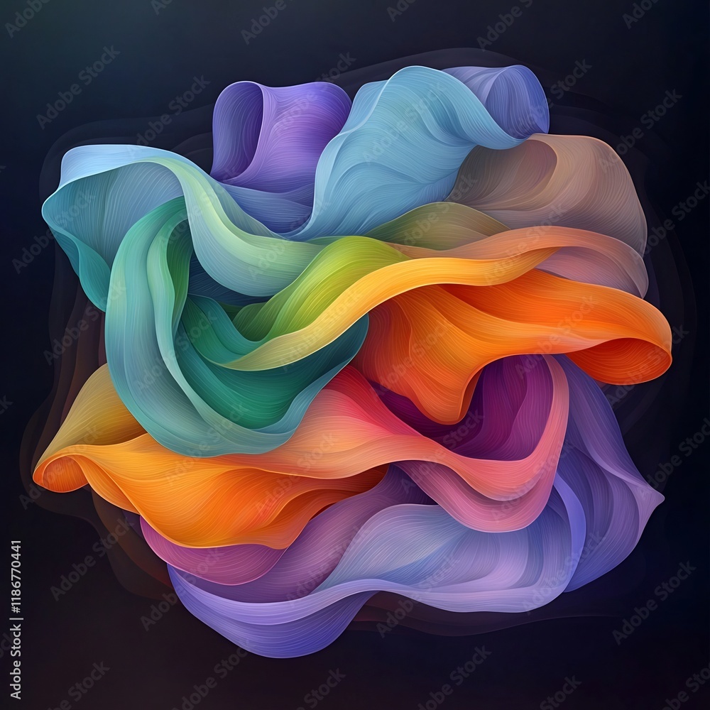 Aufkleber vibrant shimmering iridescent ribbons in a dynamic undulating abstract geometric arrangement with a 