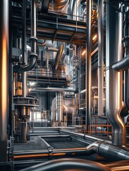 equipment, cables and piping as found inside of a modern industrial power plant.