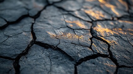 Cracked earth texture illuminated by golden sunlight