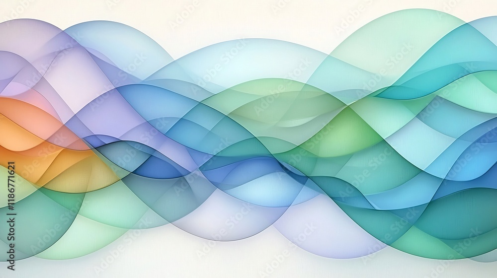 Poster soft and dreamy abstract background design with cascading waves of iridescent colors in shades of bl