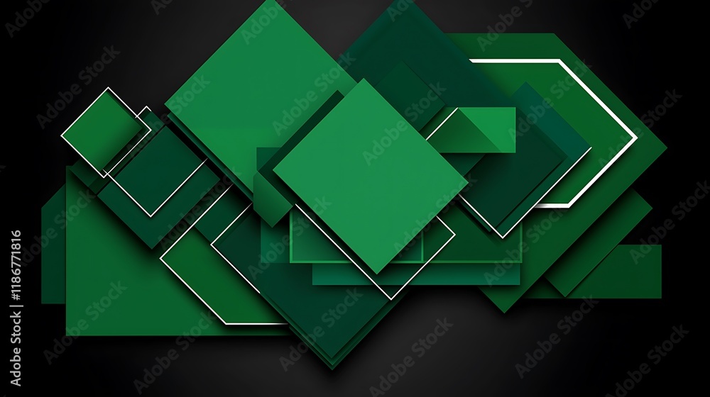 Poster dynamic high-tech abstract background with layered green shapes and geometric elements for modern vi