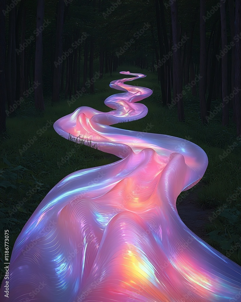 Poster mesmerizing iridescent wavy shapes in muted soft colors against a minimalist textured backdrop evoki