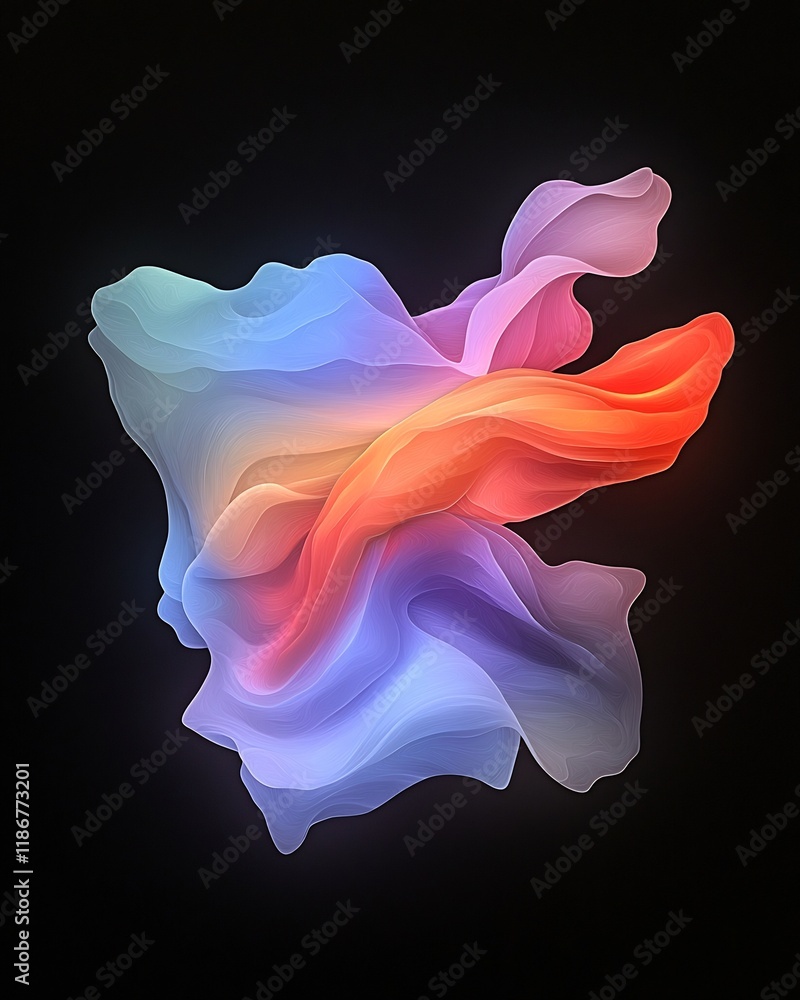 Poster mesmerizing monochromatic wavy form with hypnotic undulating lines and balanced asymmetric arrangeme