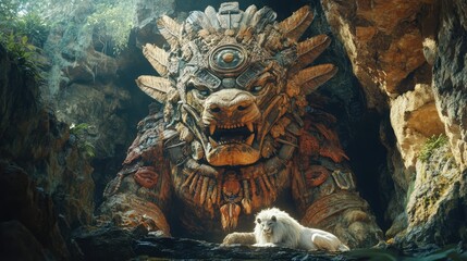 Fototapeta premium A painting of a monkey and a wolf with a large head.
