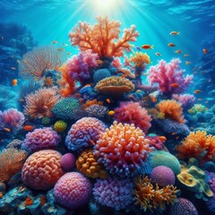 Coral Reef A vibrant underwater ecosystem with colorful corals a