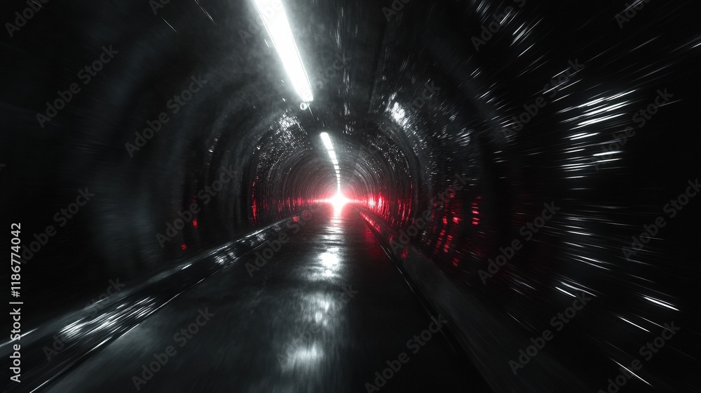 Poster abstract background of speed motion in the dark tunnel with light rays., generative ai