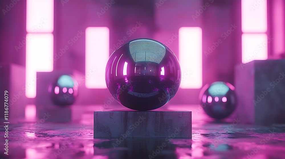 Aufkleber futuristic abstract composition featuring intertwined shapes and reflections in a glow of pink and b