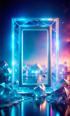 Obraz premium Neon Glowing Frame with Vibrant Lights – Abstract Digital Background for Modern Graphic Design Print Poster and Web Projects