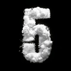 The number 5 made of puffy white clouds against a black background, has a soft, airy look, resembling real clouds. The bold contrast creates a whimsical, sky-inspired typography design.