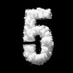 The number 5 made of puffy white clouds against a black background, has a soft, airy look, resembling real clouds. The bold contrast creates a whimsical, sky-inspired typography design.