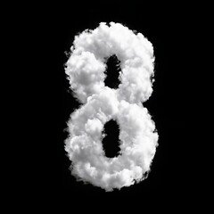 The number 8 made of puffy white clouds against a black background, has a soft, airy look, resembling real clouds. The bold contrast creates a whimsical, sky-inspired typography design.