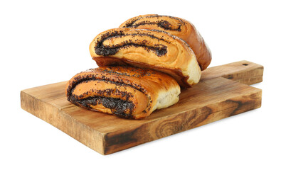 Tasty buns with poppy seeds isolated on white