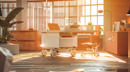 Interior of a wooden furniture store. Furniture in a modern style. wood textures, designer furniture, contemporary vibe.