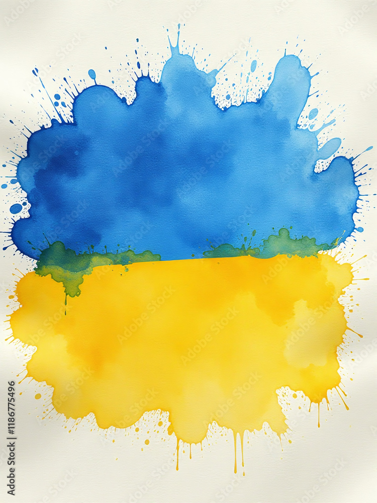 Aufkleber Abstract Ukrainian Flag Design Features Splattered Watercolors On A Textured Background Of Paper With A Hint Of Nostalgia. 00001