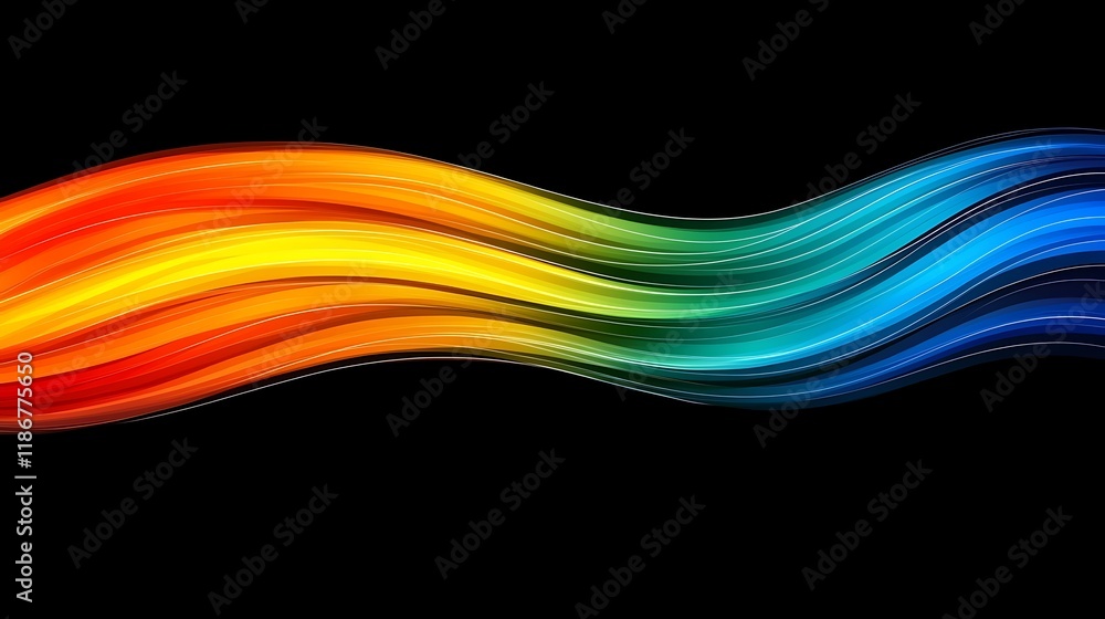 Poster futuristic data visualization with flowing colorful waves representing innovation and technology con