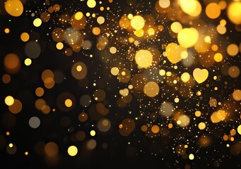 A pattern of glowing golden hearts on dark background. Valentine's day background