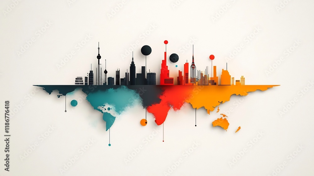Poster vibrant global communication and social network design concept portrayed through freehand doodles in