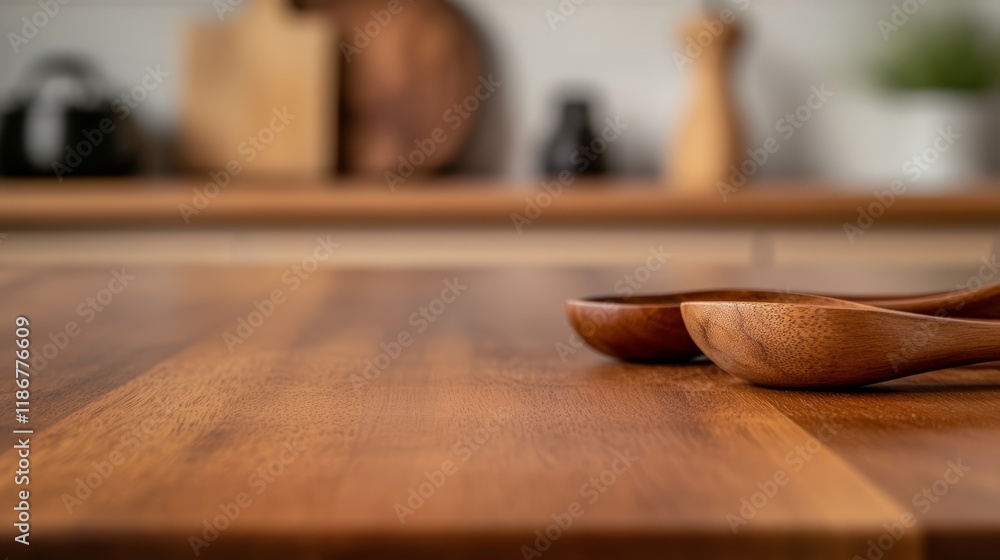 Aufkleber two wooden spoons are lying on a wooden table in a kitchen, creating a cozy and inviting atmosphere 