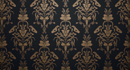 Elegant Gold Damask Pattern on Dark Background