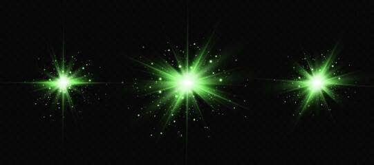 Obraz premium Green star. Bright shine. Twinkling star. Emerald. Firefly.Vector illustration.