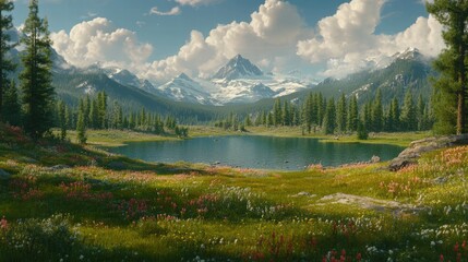 Fototapeta premium Captivating Reflection of Turquoise Alpine Lake Mountain Cirque Nature Photography Serene Environment Scenic Viewpoint