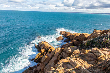 Port aux Princes, Tunisia, Cliffs and Rocks, Mediterranean Sea landscape with beautiful blue sky....