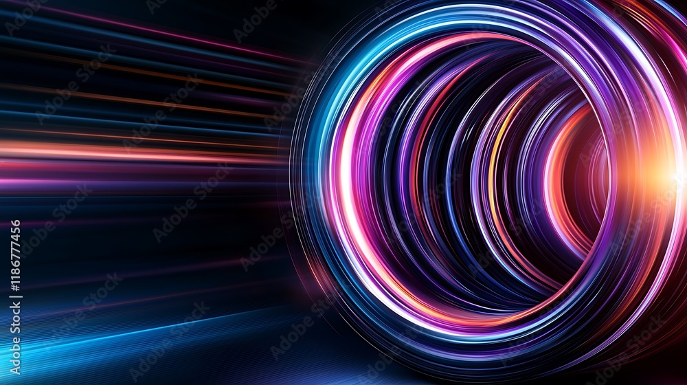 Poster swirling patterns of light creating holographic effects in a dynamic and mesmerizing visual display 