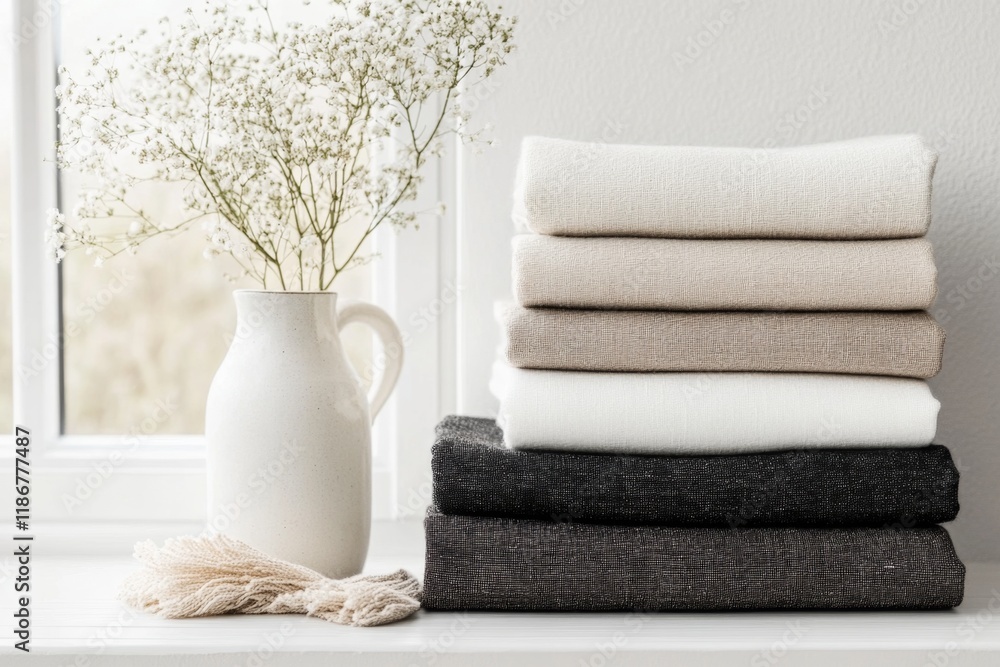 Aufkleber a minimalist depiction of a fabric swatch book, showing clean blocks of neutral colors and simple pa