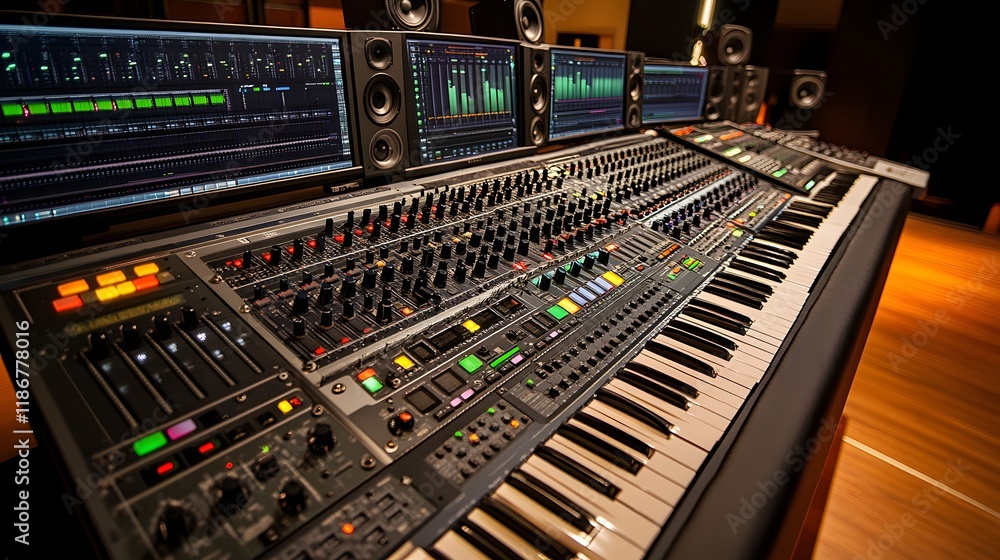 Poster professional music studio recording console setup