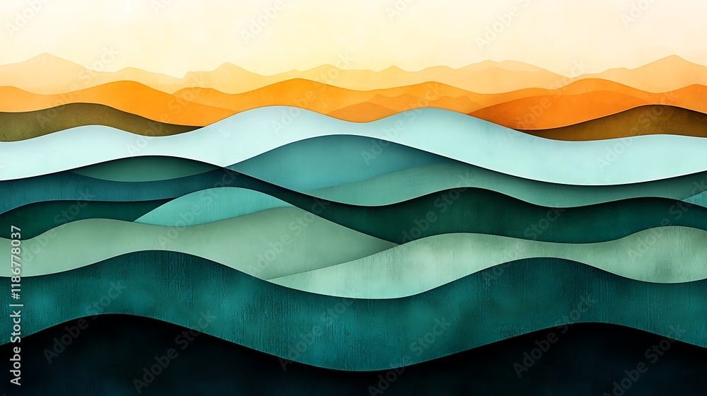 Poster translucent layers of colorful waves with soft light filtering through in an artistic abstract backg