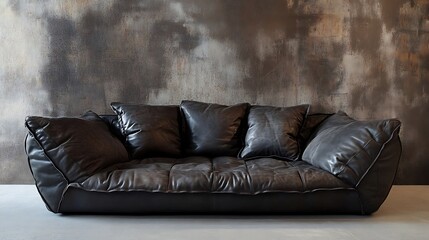 Luxury sofa with a high back, soft leather upholstery, and deep, plush cushions 
