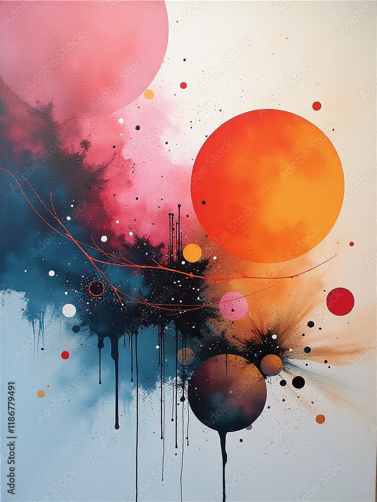 Poster abstract elements like stain and shape define modern acrylic art on canvas. 00002