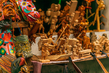 Santiago Atitlán, Sololá, Guatemala. 11-20-2017. Handcrafted souvenirs made from organic materials are on sale to tourists visiting Lake Atitlán.