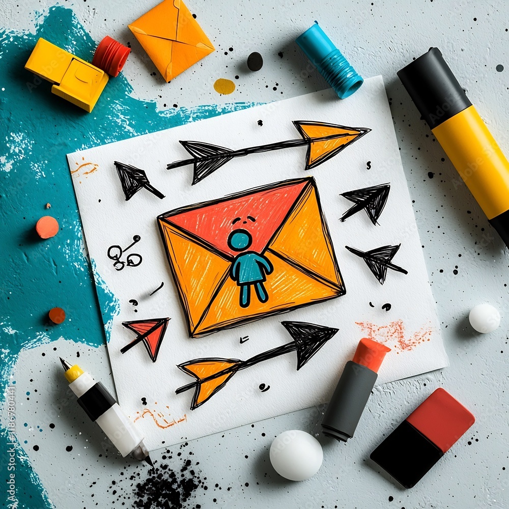 Poster vibrant and playful hand illustrated global communication concept featuring a minimalist composition