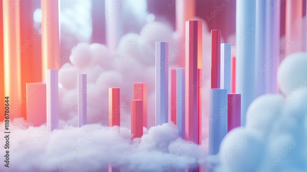 Poster cloud and bar graphs represent cloud budgeting and financial analytics in digital environment