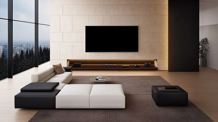 Modern Living Room with Sofa and LCD Display