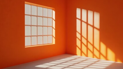 Orange Room with Sunlight Streaming Through a Large Window