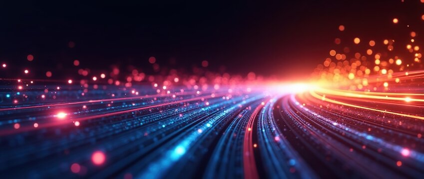 Abstract tech background of high speed optic fiber data transfer, ultra fast broadband.