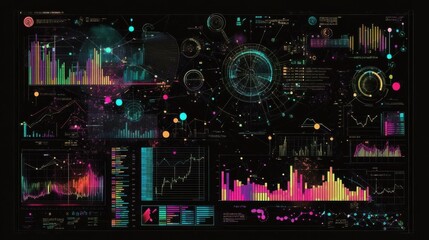 Abstract black background with Colorful charts and graphs with statistics to innovative analyze business potential and forecast future development of companies growth. illustration