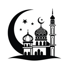Elegant Black and White Mosque Silhouette